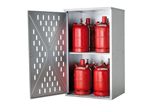 asecos Gasflaschenschrank für 10 x 11 kg oder 4 x 33 kg Gasflaschen, 1-flügelige Tür, verzinkt, 308450