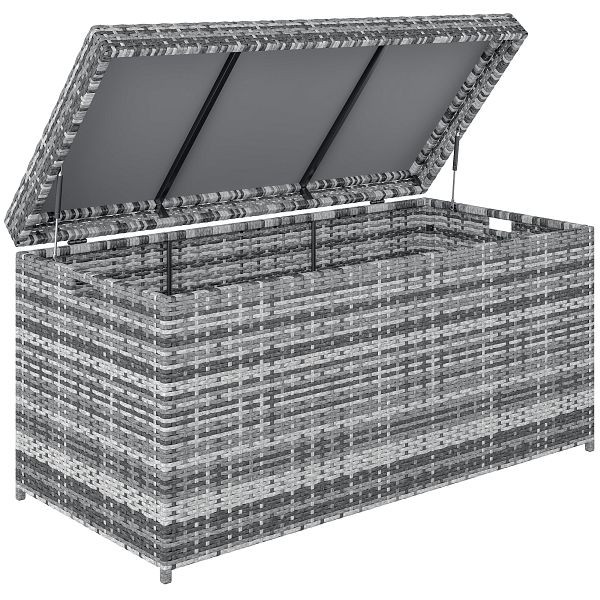 Outsunny Rattan Auflagenbox 380L wetterfest Kissenbox mit Deckel Stauraum UV-beständig 130 x 61 x 65 cm Dunkelgrau, 865-032V00CG