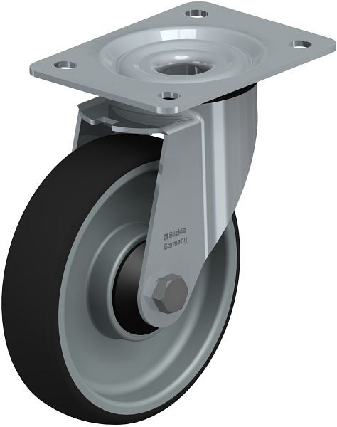 Blickle LE-PATH 160K-ELS Stahlblech-Lenkrolle mit Anschraubplatte, Thermoplastisches Polyurethan, Grau, 852163