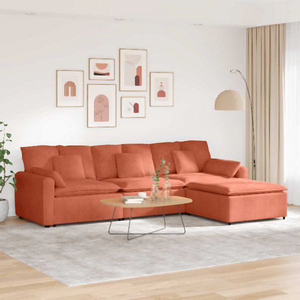 vidaXL Modulares Sofa mit Fußhocker und Kissen Rot Orange, 3321084