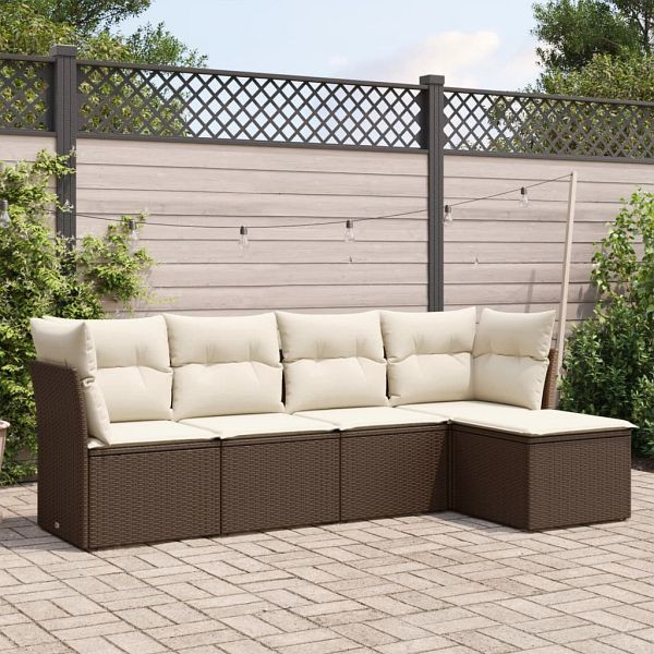 vidaXL 5-tlg. Garten-Sofagarnitur mit Kissen Braun Poly Rattan, 3249402