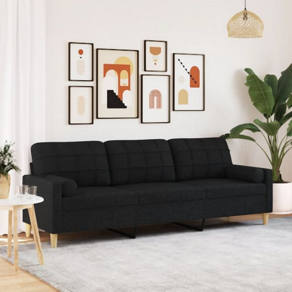 vidaXL Sofa 3-Sitzer mit Zierkissen Schwarz 210 cm Stoff, 3278205