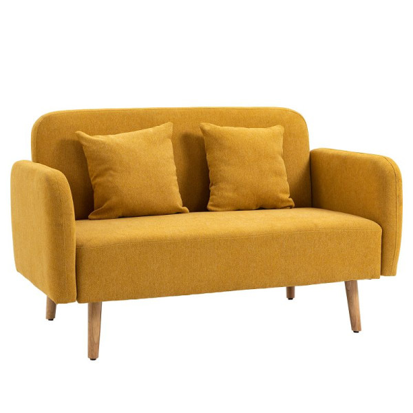 HOMCOM 2 Sitzer Sofa, Couch mit 2 Wurfkissen, gepolsterter Doppelsofa, Doppelsofa mit Samtoptik, Armlehne, Loveseat für Wohnzimmer, Schlafzimmer, 839-209YL