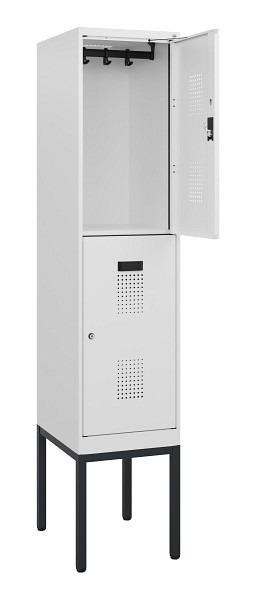 C+P Doppelstock-Spind Evolo PLUS, Gestell, 2 Fächer, 1950x400x500mm, 9016/9016, Zylinderschloss, 0493305-12 S10055