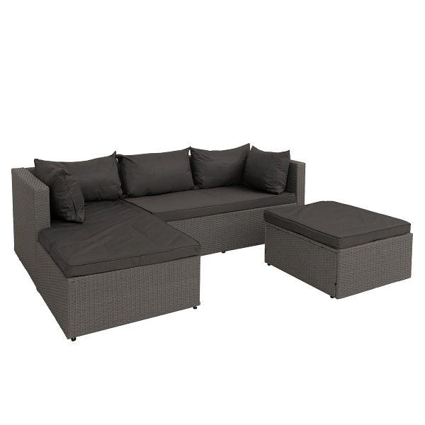 Mendler Poly-Rattan Garnitur HWC-O46, Balkon-/Garten-/Lounge-Set Sofa Sitzgruppe, grau Polster dunkelgrau, 138563