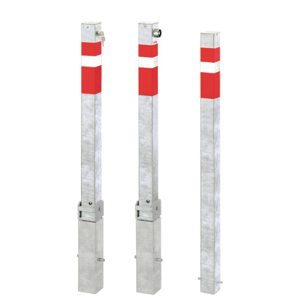 Stein HGS Absperrpfosten -Steel Line-, Umleg-/und heraushebbar, mit Feuerwehrverschluss, Schließung oben und 1 Dreikantschlüssel DIN 3222, mit 2 Ösen, 14273-02