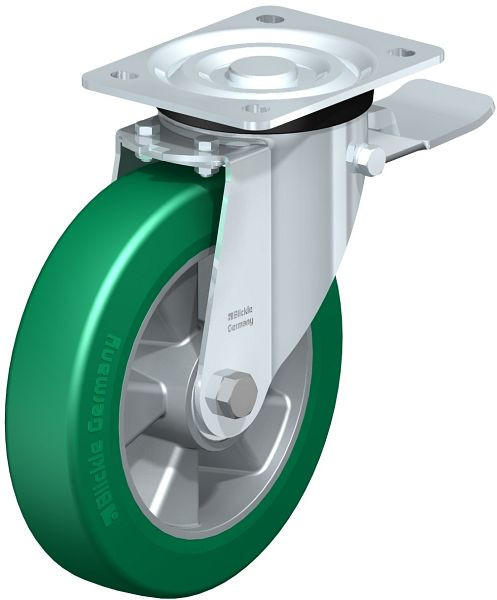 Blickle L-ALST 200K-ST Stahlblech-Lenkrolle, mittelschwere Ausführung, mit Anschraubplatte & Feststeller, Blickle Softhane®, Grün, 659813