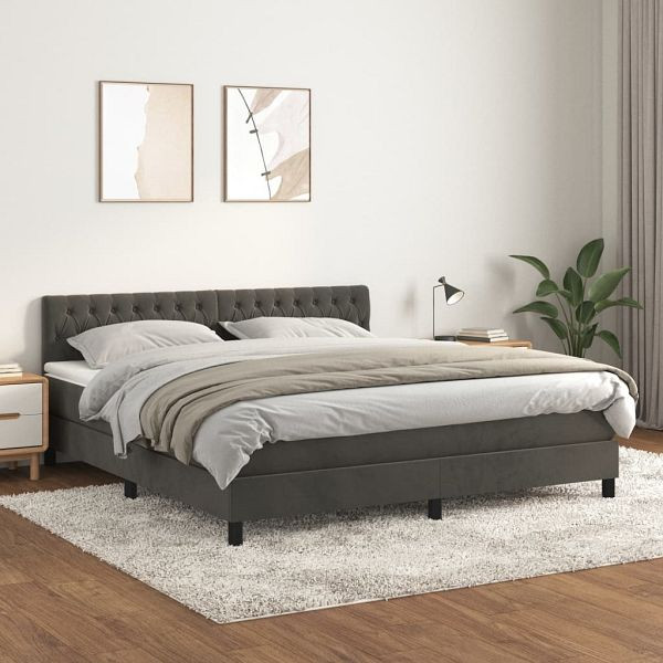 vidaXL Boxspringbett mit Matratze Dunkelgrau 180x200 cm Samt, 3141498