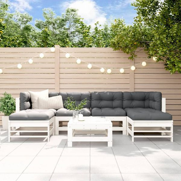 vidaXL 7-tlg. Garten-Lounge-Set mit Kissen Weiß Massivholz, 3185949