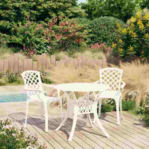 vidaXL 3-tlg. Bistro-Set Aluminiumguss Weiß, 3070585, 8720286406403