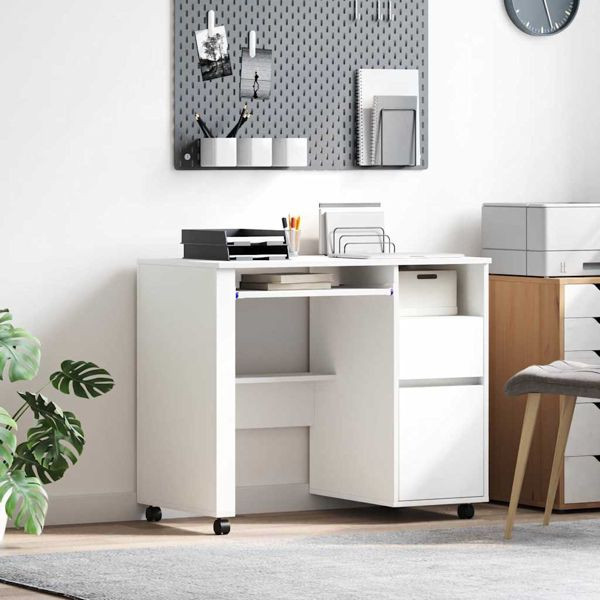 vidaXL Tisch mit Rollen mit Regal Weiß 91 x 50 x 77 cm Holzwerkstoff, 869530
