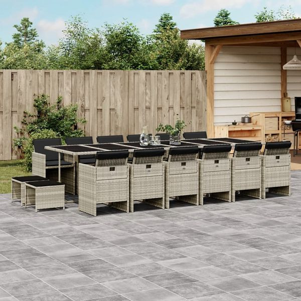 vidaXL 17-teilig Garten-Essgruppe mit Kissen Hellgrau Poly Rattan, 3210647