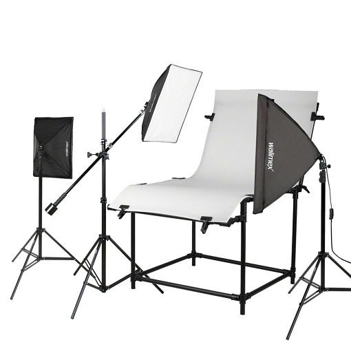 Walimex Aufnahmetisch Set Pro, 3x Daylight, 1x Walimex Galgen, 3x Lampenstativ, 1016702