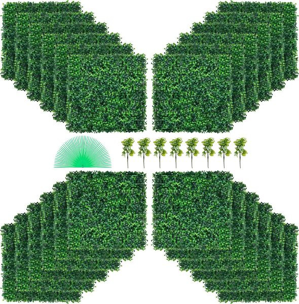 VEVOR Künstliche Pflanzenwand 20 x 20 Zoll, Sichtschutz Hecke Künstlich Grün, Künstliche Buchsbaumplatte PE, VE: 24 Stück, MLCZWQ24PC20X2001V0