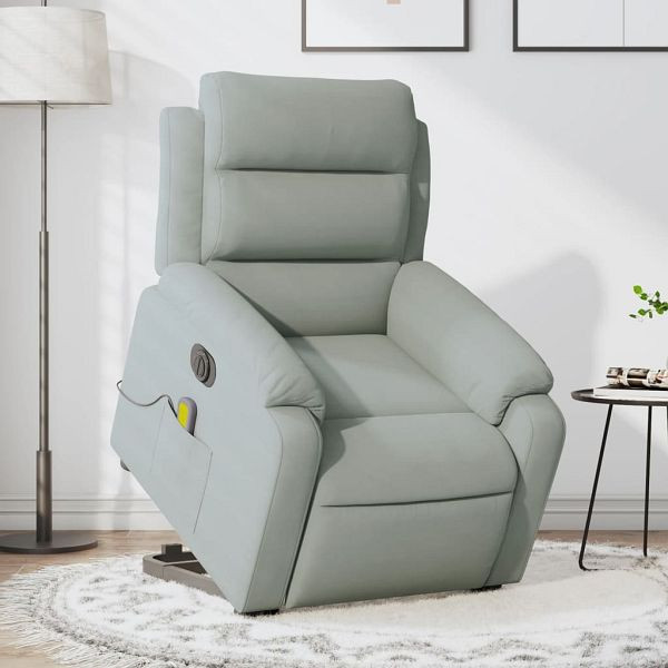 vidaXL Massagesessel mit Aufstehhilfe Elektrisch Hellgrau Samt, 3205125