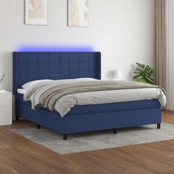 vidaXL Boxspringbett mit Matratze & LED Blau 180x200 cm Stoff, 3138339