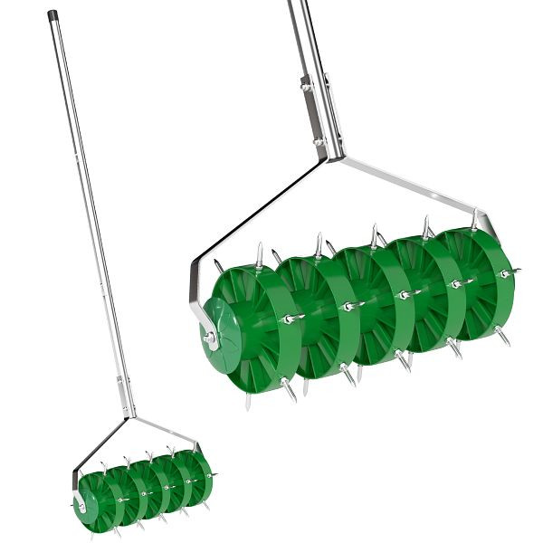 Outsunny Rasenlüfter Aerifizierer für Rasen 45cm Breite Manuell Rasenbelüfter mit 30 Eisenspikes Stahl Dunkelgrün, 84H-365V00DG