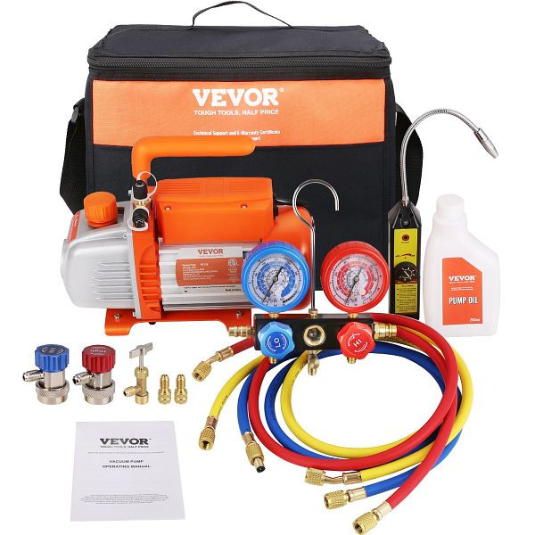 VEVOR 1/4 HP HVAC Vakuumpumpe Manometer-Set 4 CFM Unterdruckpumpe mit Schlauch, KDZ4CFM180WA15GDIV2
