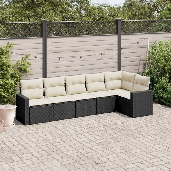 vidaXL 6-teilig Garten-Sofagarnitur mit Kissen Schwarz Poly Rattan, 3251323