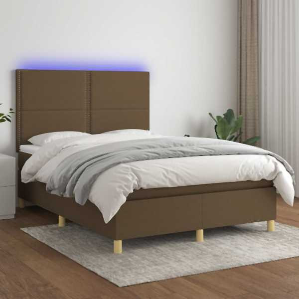 vidaXL Boxspringbett mit Matratze & LED Dunkelbraun 140x200 cm Stoff, 3135360
