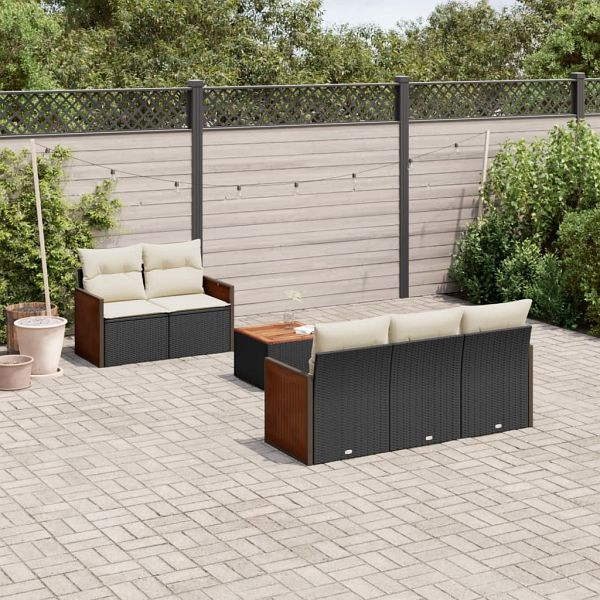 vidaXL 6-teilig Garten-Sofagarnitur mit Kissen Schwarz Poly Rattan, 3227463