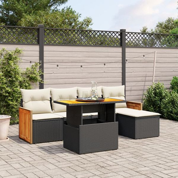 vidaXL 6-teilig Garten-Sofagarnitur mit Kissen Schwarz Poly Rattan, 3273933