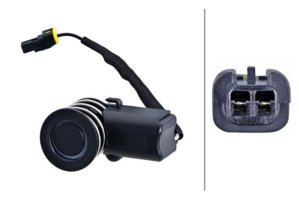 HELLA Sensor, Einparkhilfe, gerade, 2-polig, gesteckt/geklemmt, lackierbar, mit Steckeinsatz, mit Kabel, 6PX 358 270-091