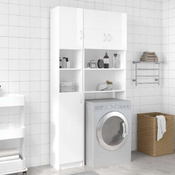 vidaXL Waschmaschinenschrank-Set Hochglanz-Weiß Holzwerkstoff, 3055642