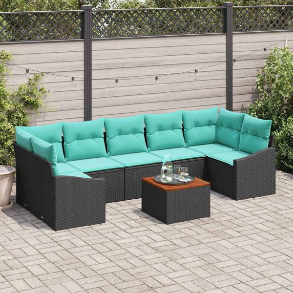 vidaXL Gartensofa-Set mit Kissen 8-teilig Schwarz Poly-Rattan, 3347802