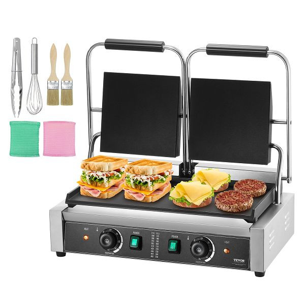 VEVOR Kommerzielle Panini Press Grill Elektrische Sandwichmaker-Platte Flach, SYYBDBL3600WWHB9VV2