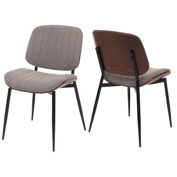 Mendler 2er-Set Esszimmerstuhl HWC-O44, Küchenstuhl Stuhl, Bugholz Stoff (370g/m²) Öko-Tex FSC®, Walnuss-Optik, hellgrau, 118204