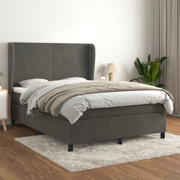vidaXL Boxspringbett mit Matratze Dunkelgrau 140x200 cm Samt, 3129094