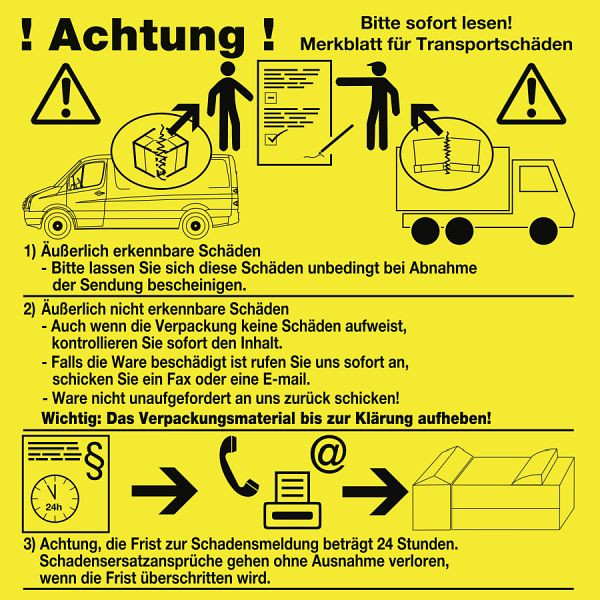Moedel Merkblatt für Transportschäden, Papier selbstklebend, 100x100 mm, VE: 500 Stück/Rolle, 96585