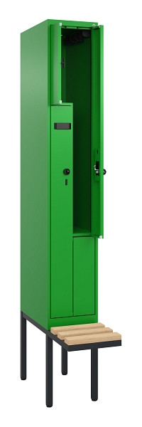 C+P Z-Spind Evolo PLUS, Bank, 2 Fächer, 2120x300x815mm, 6037/6037, Drehriegel, Sitzfläche Holz, 0490437-102 S10029