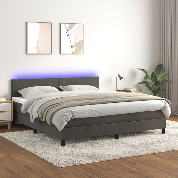 vidaXL Boxspringbett mit Matratze & LED Dunkelgrau 180x200 cm Samt, 3134298