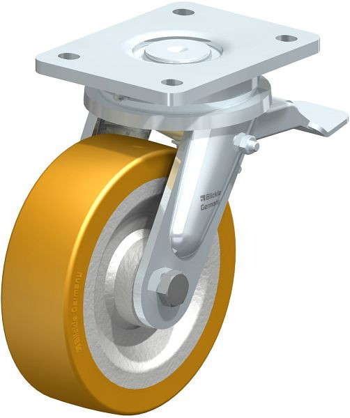 Blickle LO-SETH 160K-ST Stahlgeschweißte Schwerlast-Lenkrolle mit Feststeller, Blickle Extrathane®, Hellbraun, 51730