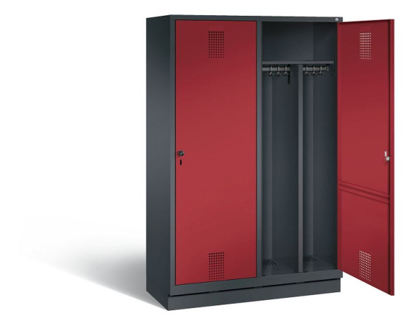 C+P Schwarz-Weiss-Spind Evolo, H1800xB1190xT500mm, Farbe: Schwarzgrau / Rubinrot, 48220-40 S10059