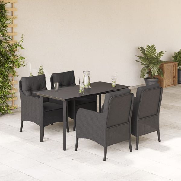 vidaXL 5-teilig Garten-Essgruppe mit Kissen Schwarz Poly Rattan, 3211929