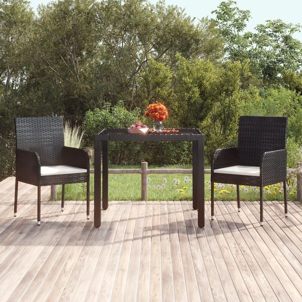 vidaXL Gartentisch mit Glasplatte Schwarz 90x90x75 cm Poly Rattan, 319895