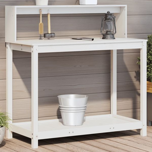 vidaXL Pflanztisch mit Ablagen Weiß 108x50x109,5 cm Massivholz Kiefer, 832413