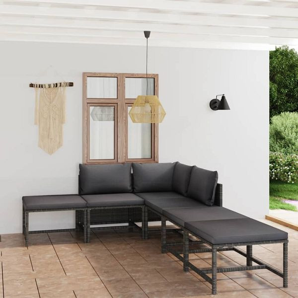 vidaXL 6-tlg. Garten-Lounge-Set mit Kissen Poly Rattan Grau, 3059757