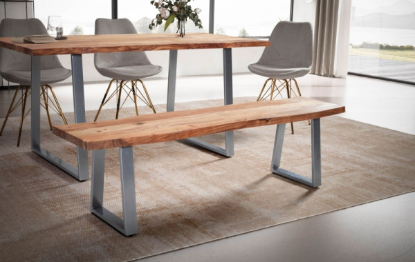 Wohnling Esszimmerbank 120x40x45,5 cm Akazie Massivholz/Metall, Esstischbank ohne Lehne, Küchenbank Chrom Essbank Modern, Sitzbank Klein, WL7.293