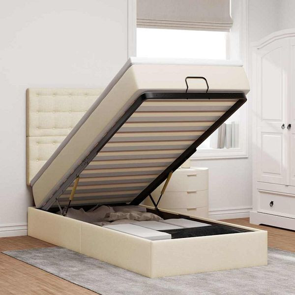 vidaXL Ottomane Bett mit Matratze & LEDs Creme 90x200 cm Stoff, 3314146