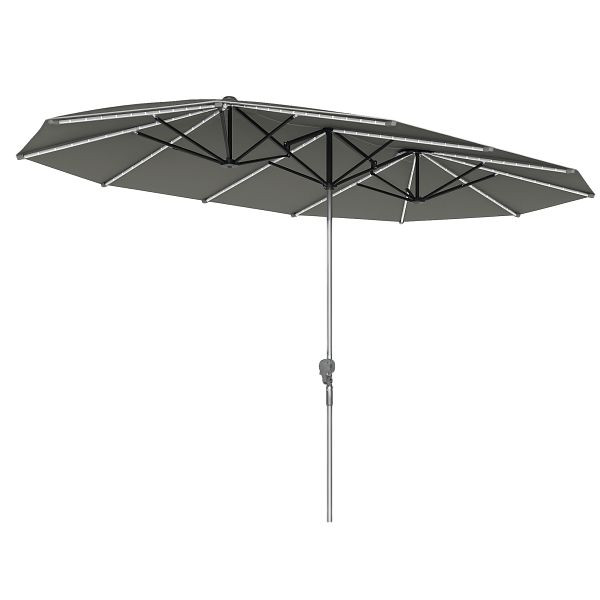 Outsunny Doppelschirm mit Solar-Lichtern, Aluminium, Polyester, UPF50+ Schutz, UV-beständig, Terrassenschirm, Dunkelgrau, 84D-438V00CG