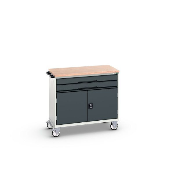 bott verso mobiler Schubladenschrank, mit 2 Schubaden, Tür und Multiplex-Top, BxTxH: 1050 x 600 x 980 mm, Lichtgrau / Anthrazitgrau, 16927060.19