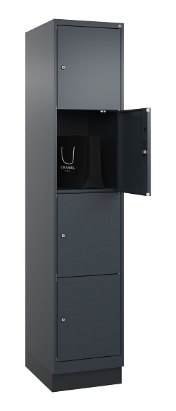 C+P Schließfachschrank Evolo PLUS, mit Sockel, 4 Fächer, 1950x400x500mm, 7016/70, Frontfarbe RAL 7016 Anthrazitgrau, 049020-124 S10016