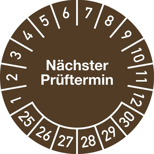 Moedel Prüfplakette Nächster Prüftermin 2025 - 2030, Folie, Ø 30 mm, VE: 500 Stück/Rolle, 105966