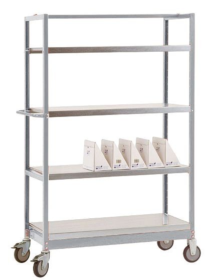 Manuflex Etagenwagen VARIMOBIL 250 kg mit verzinkten Stahlböden, HxBxT = 950 x 1030 x 500 mm, alusilber, TV3111.9006