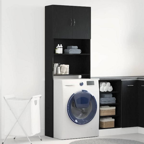 vidaXL Waschmaschinenschrank Schwarz Eichen-Optik 64x24x190 cm, 859128