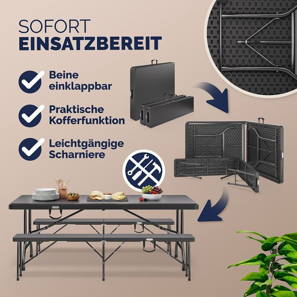 casaria Bierzeltgarnitur 3-tlg Kunststoff Anthrazit 180cm, 997001